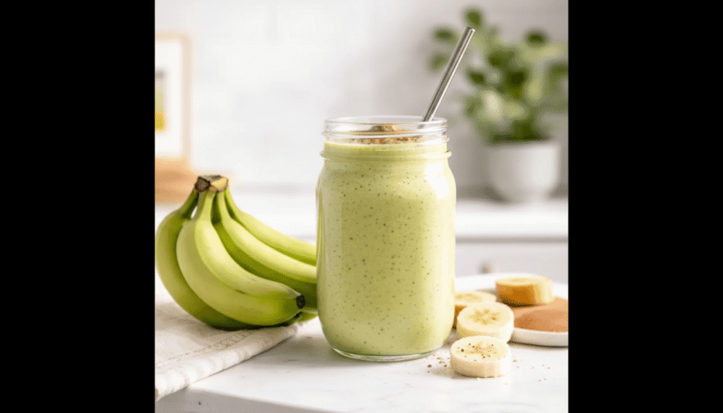 green banana trick for diabetes smoothie in glass jar