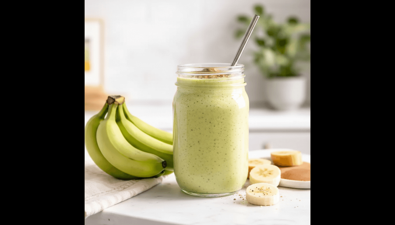 green banana trick for diabetes smoothie in glass jar