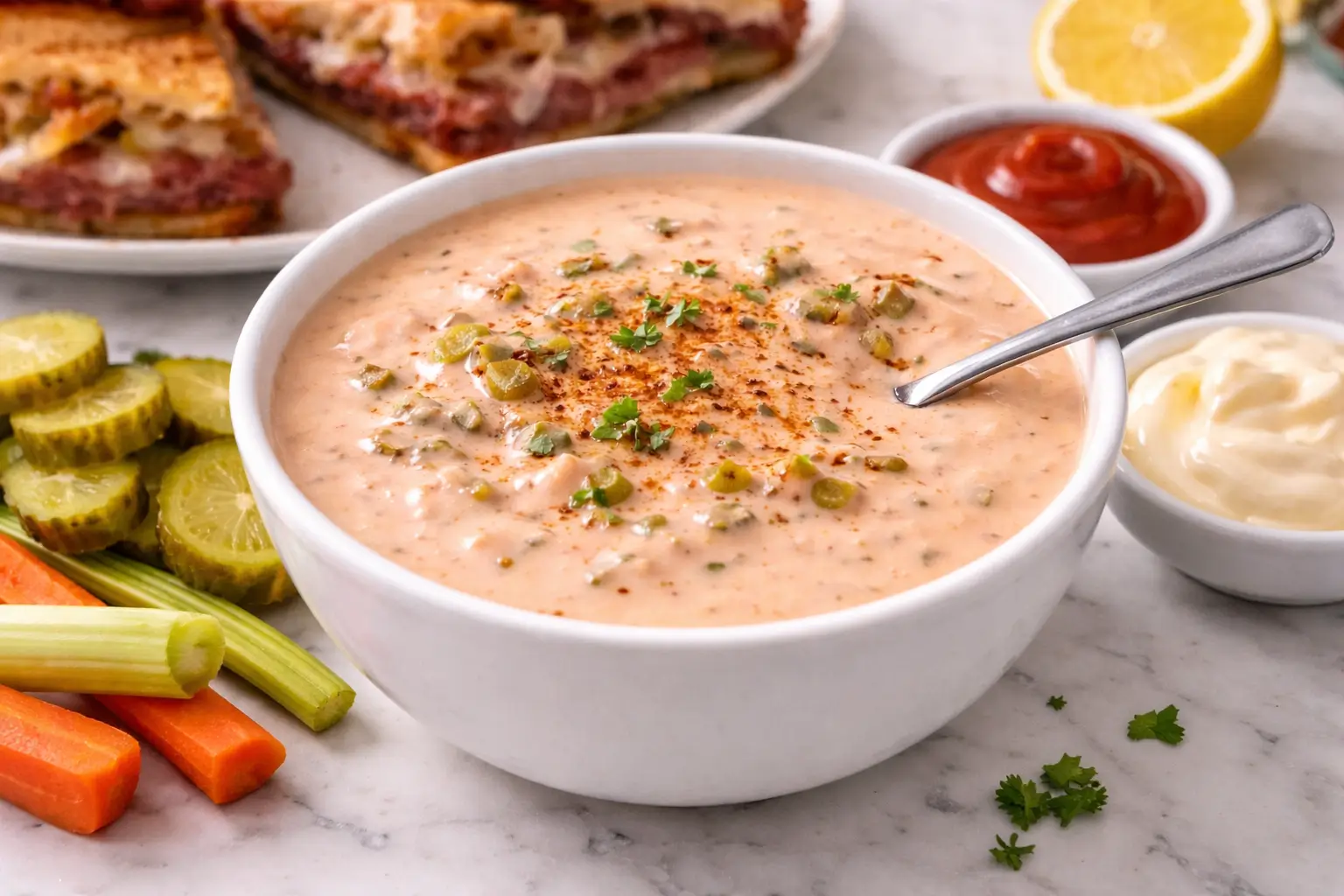 creamy thousand island dressing ree drummond style homemade recipe in bowl