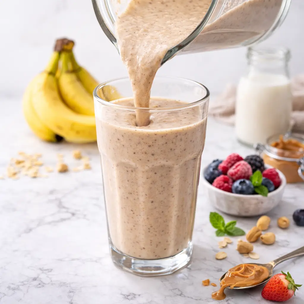 Blending dude perfect smoothie recipe in blender until smooth texture