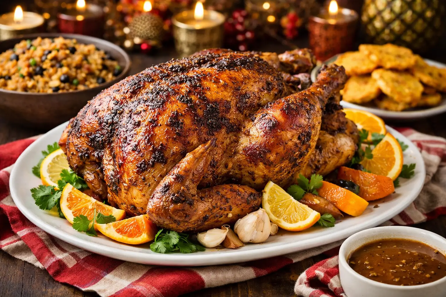 Puerto Rican style roasted turkey with garlic sofrito marinade and crispy golden skin