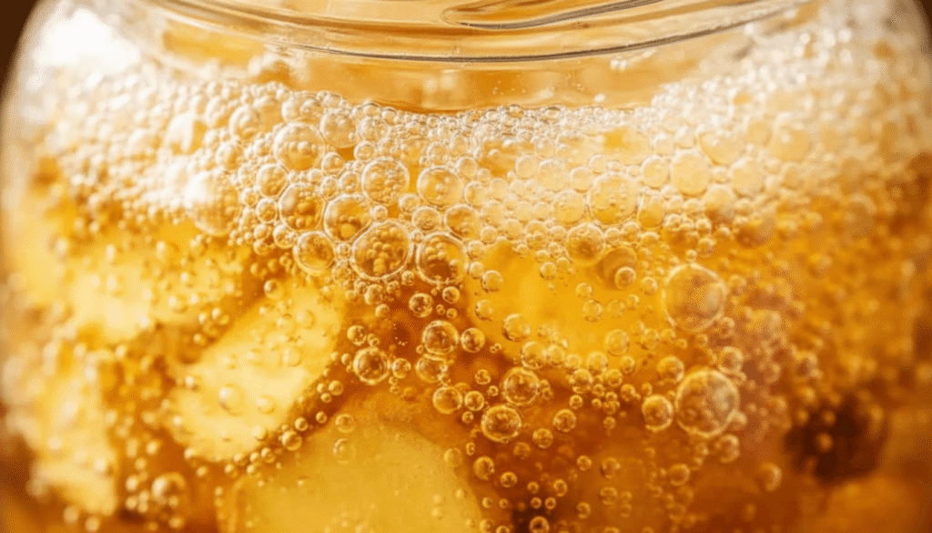 active ginger bug recipe with honey fermentation bubbles