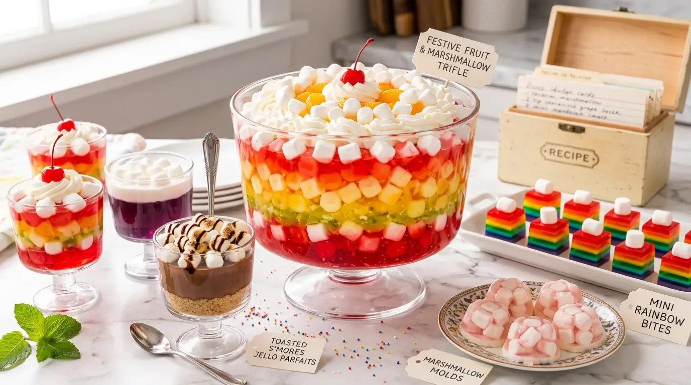 Classic jello and marshmallow recipes strawberry fluff salad in white bowl