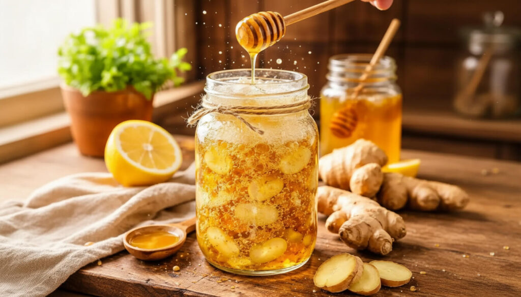 ginger bug recipe with honey fermentation starter jar