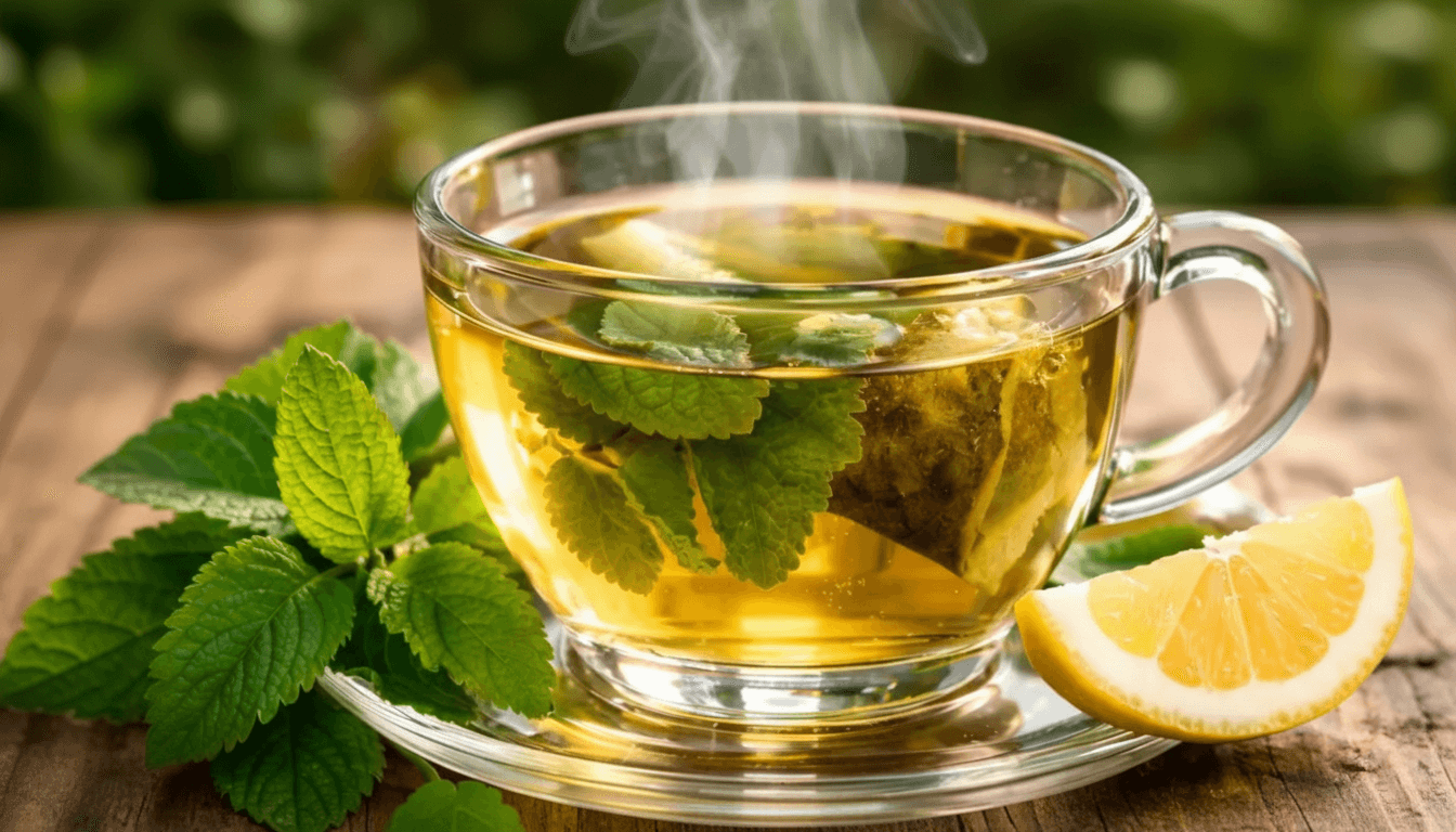 lemon balm tea with lemon slice natural herbal weight loss drink
