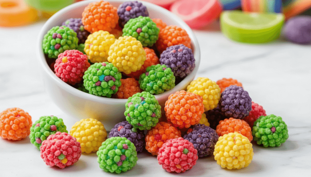 nerds gummy clusters close up showing crunchy candy coating and chewy gelatin center