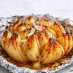 air fryer onion boil whole roasted onion with butter caramelized layers on foil