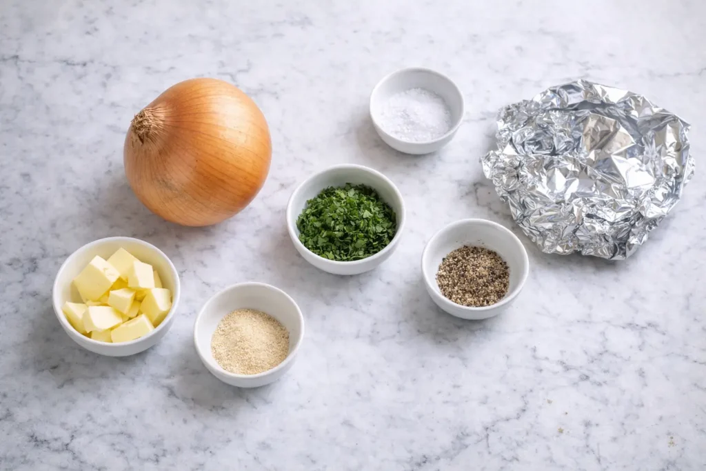 ingredients for air fryer onion boil onion butter garlic powder parsley salt pepper