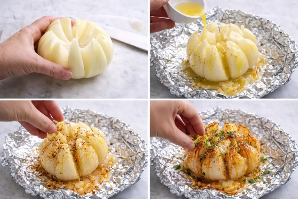 steps to prepare air fryer onion boil slicing butter seasoning onion