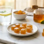 apple cider vinegar gummies recipe for weight loss with honey and fresh apples on white marble