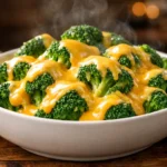 Applebee's homestyle cheezy broccoli copycat recipe with steamed broccoli and creamy cheddar cheese sauce