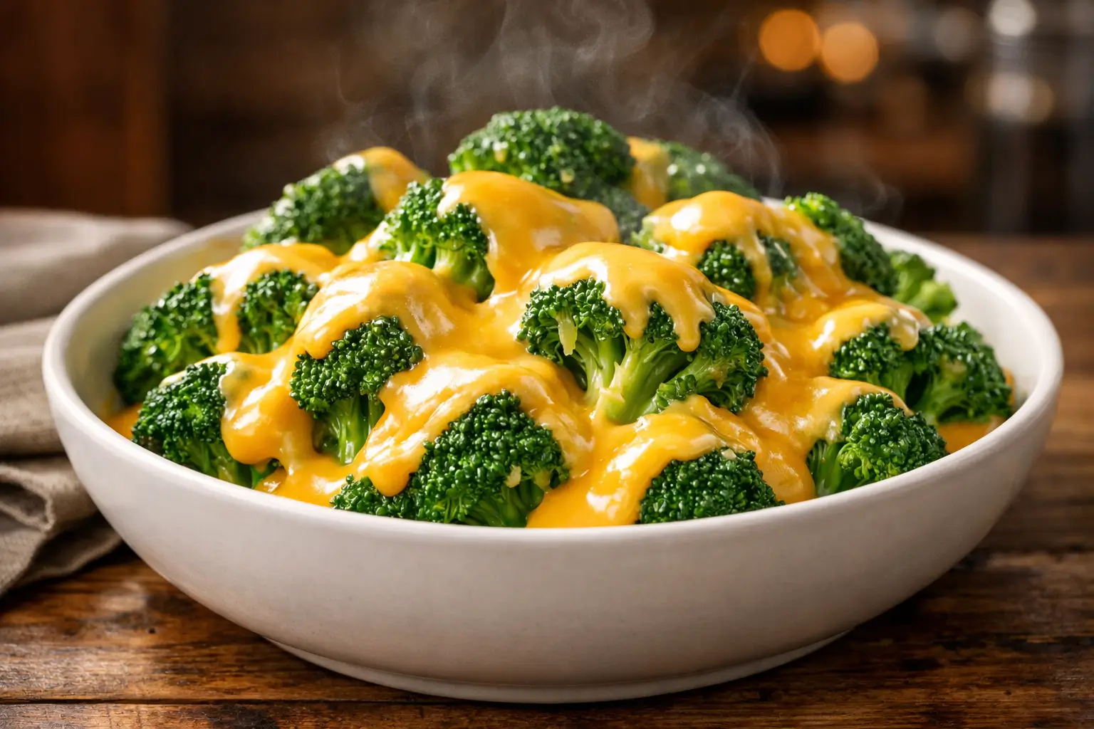 Applebee's homestyle cheezy broccoli copycat recipe with steamed broccoli and creamy cheddar cheese sauce