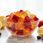 gelatin weight loss recipe reese witherspoon colorful jelly cubes in glass bowl with strawberries and lemon