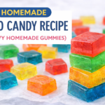 colorful homemade jello candy gummies stacked on parchment paper