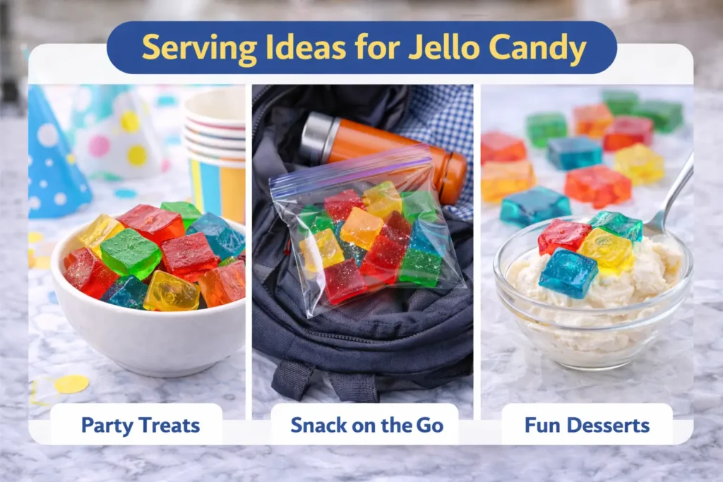 serving ideas for jello candy including party treats snack bags and jello candy dessert with ice cream