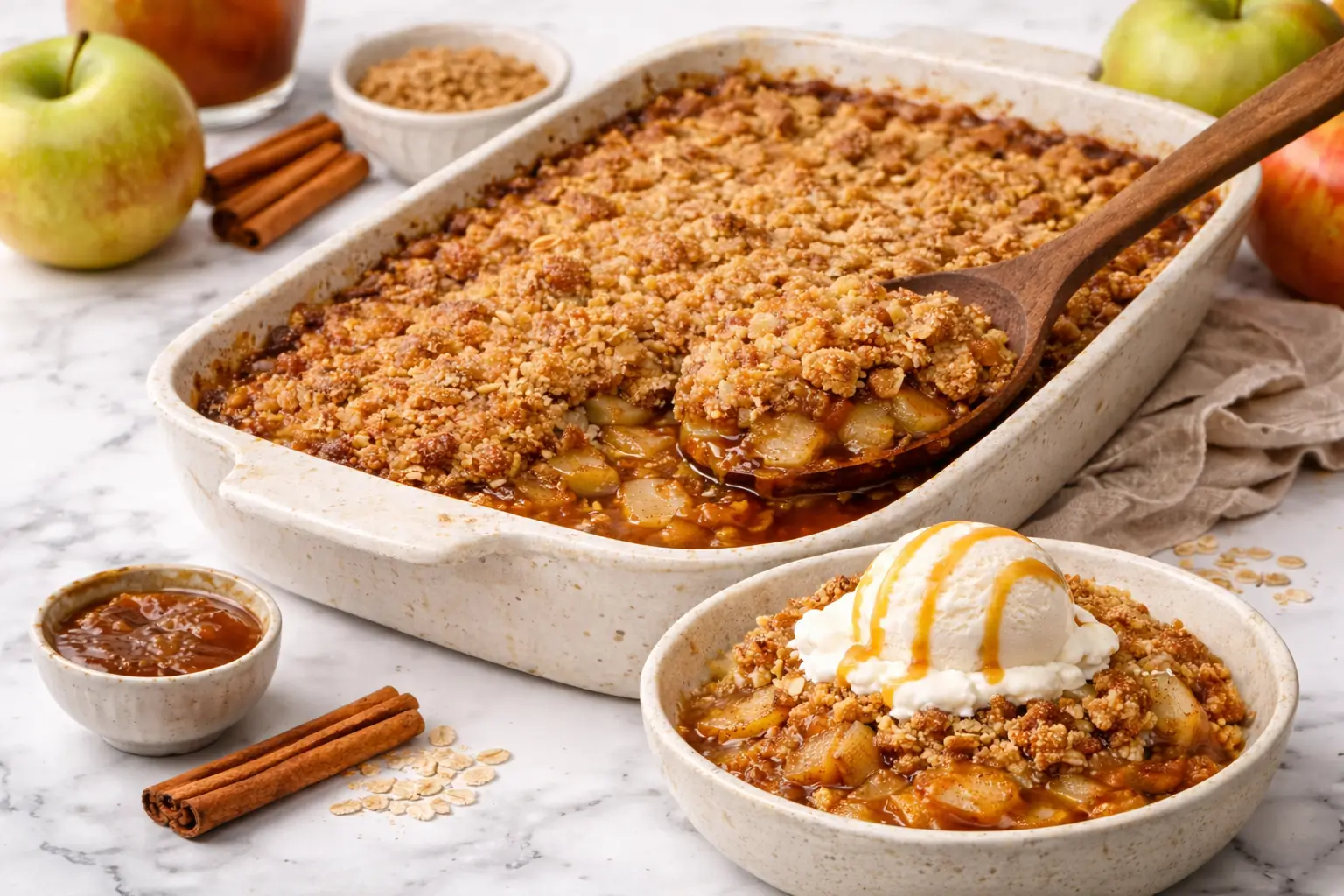 Joanna Gaines apple crisp recipe with golden oat topping and baked cinnamon apples