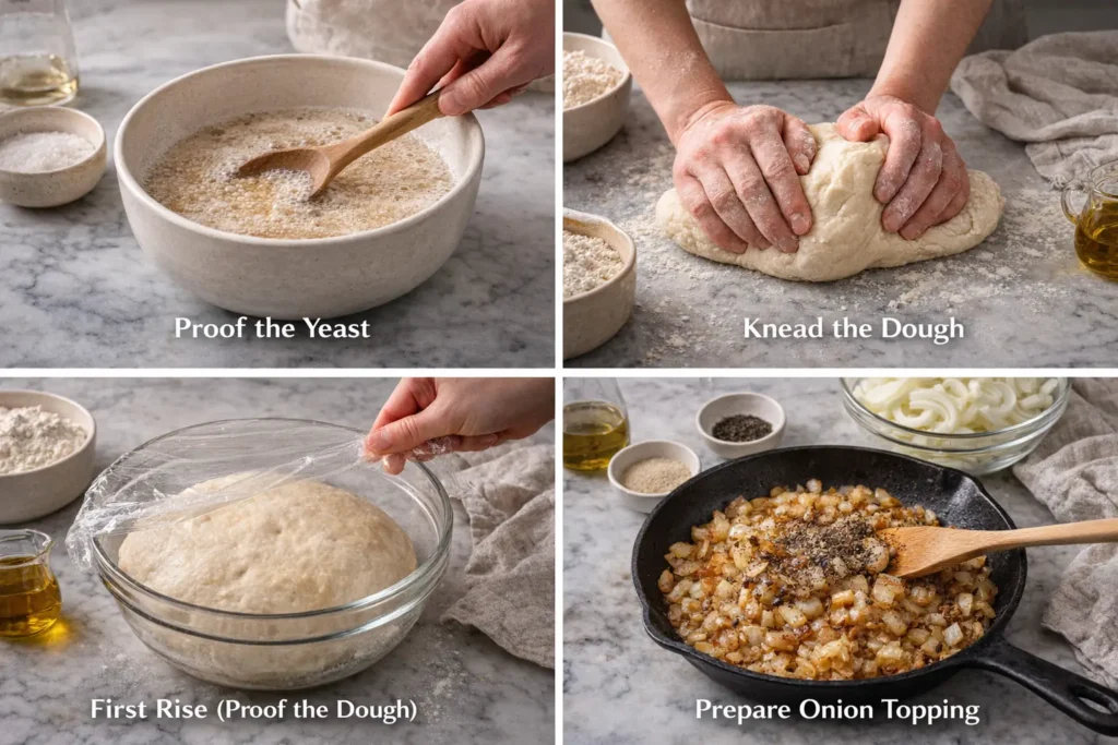 how to make onion rolls step by step dough yeast kneading