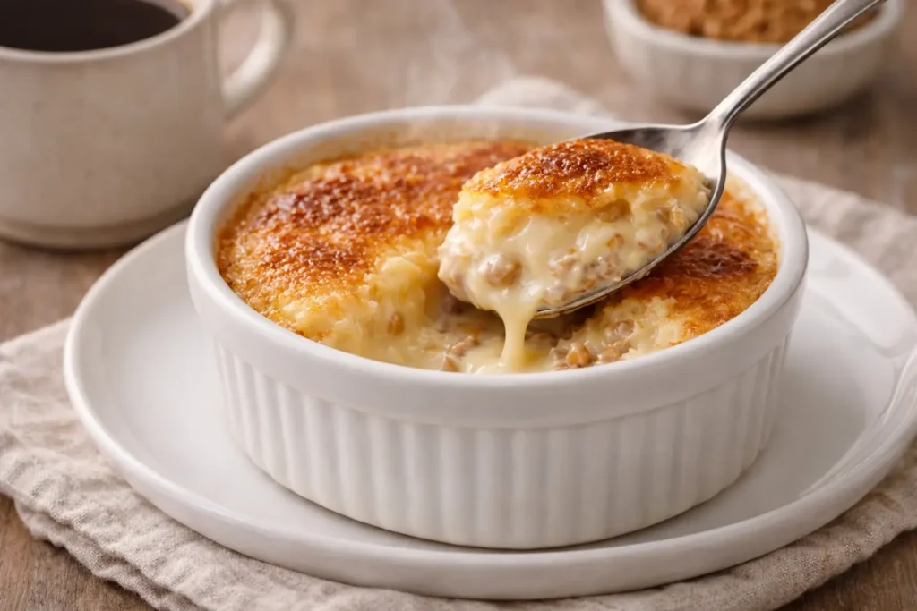 Creamy potato leek soup texture shown on spoon with chives garnish