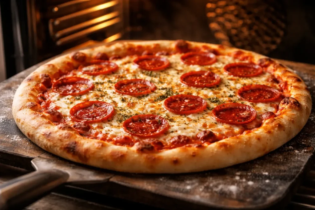 Preparing pizza using Don Pepino pizza sauce