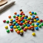 do mms have gelatin colorful candy on white marble