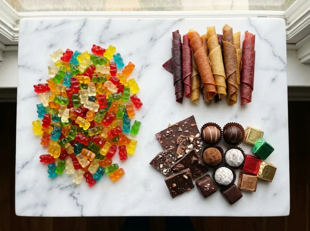 candy comparison gelatin free vs gelatin candy on marble