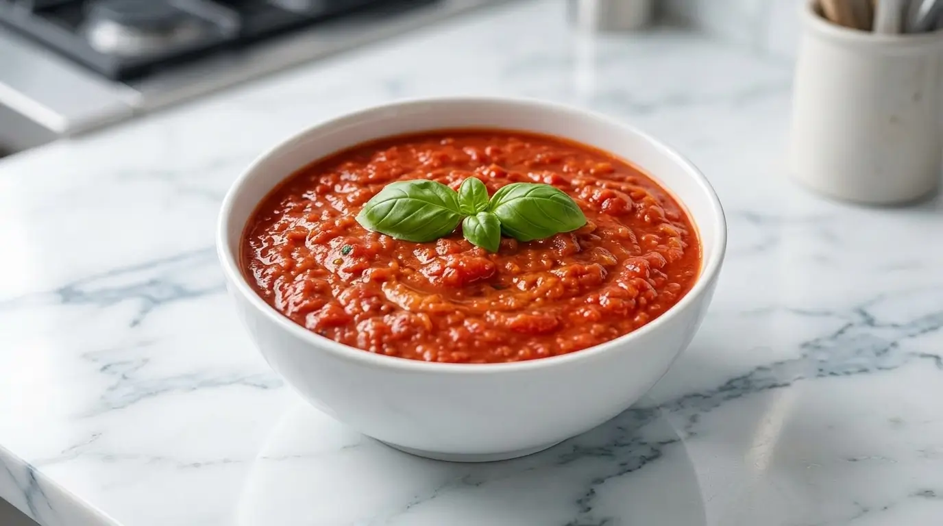 ina garten tomato sauce recipe served over spaghetti with fresh basil