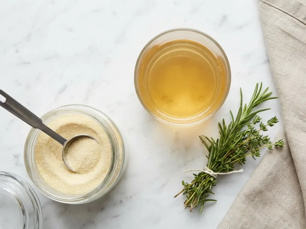 beef gelatin benefits knox gelatin powder and dissolved drink on white marble