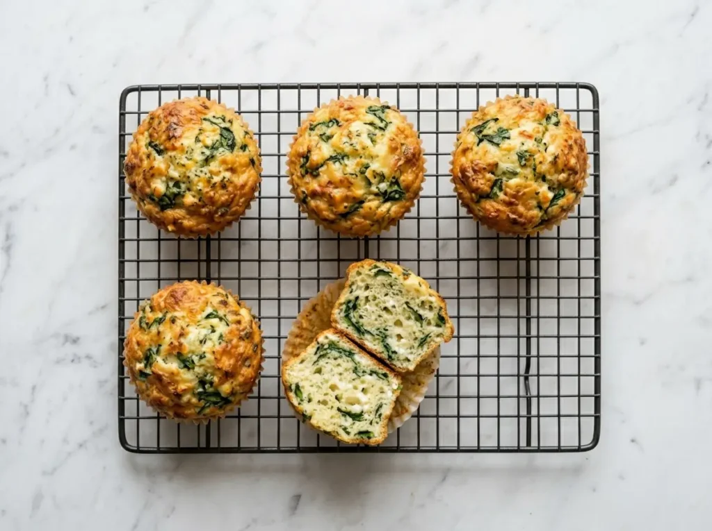 cottage cheese muffin cups recipe golden brown on wire rack white marble