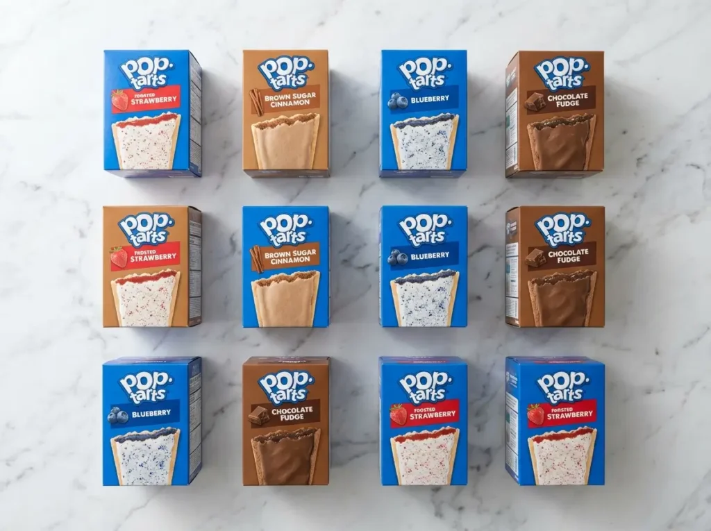 Assorted Pop-Tarts boxes on white marble surface