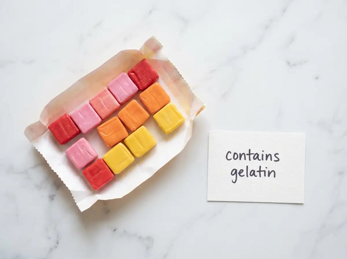do starbursts have gelatin original chews on white marble