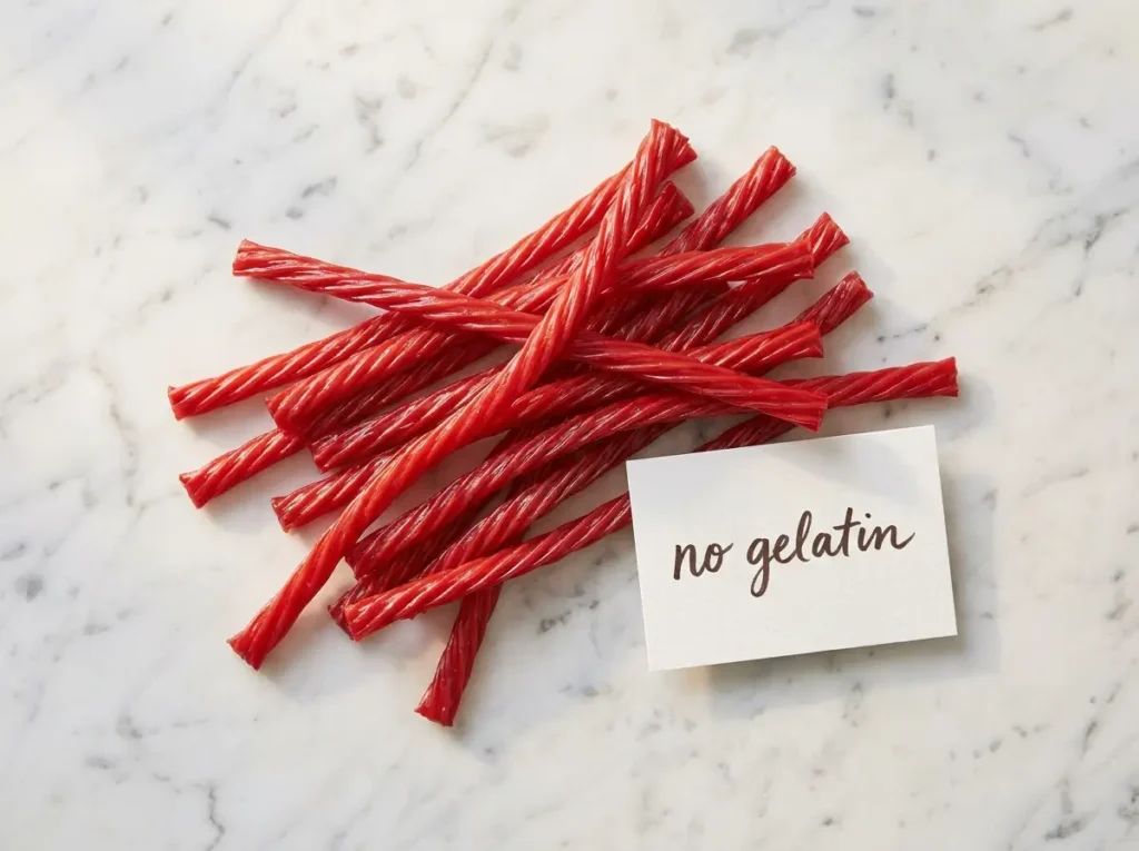 do twizzlers have gelatin strawberry twists on white marble