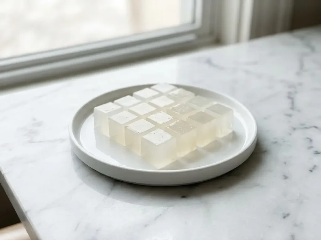 dr gupta gelatin recipe cubes on white plate marble surface