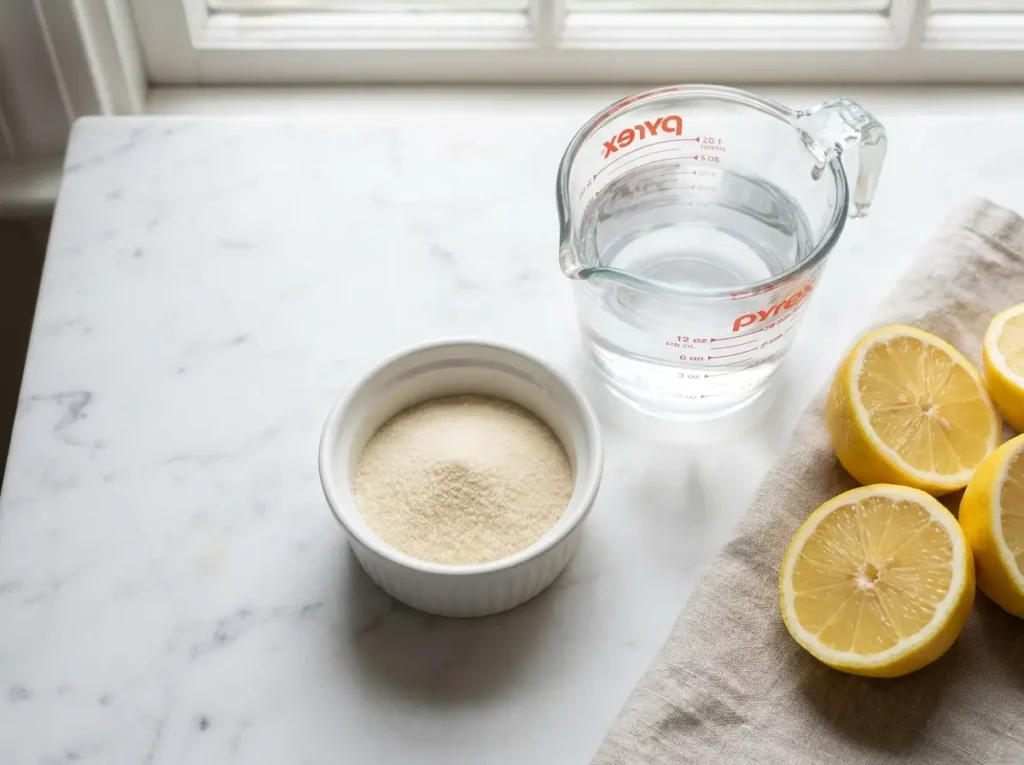 dr gupta gelatin recipe ingredients unflavored gelatin lemon water on marble