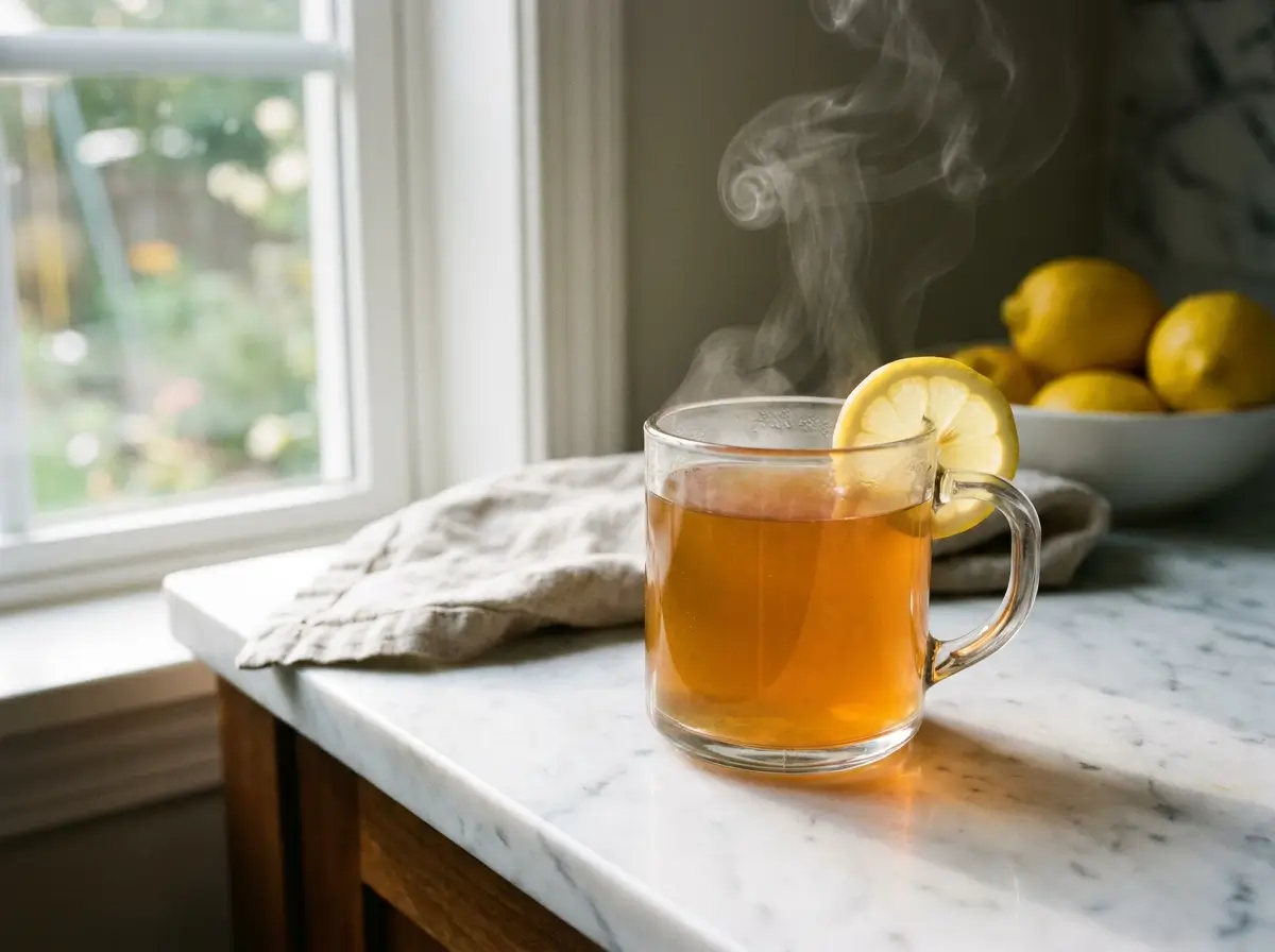 dr gupta gelatin recipe warm drink in clear mug on marble