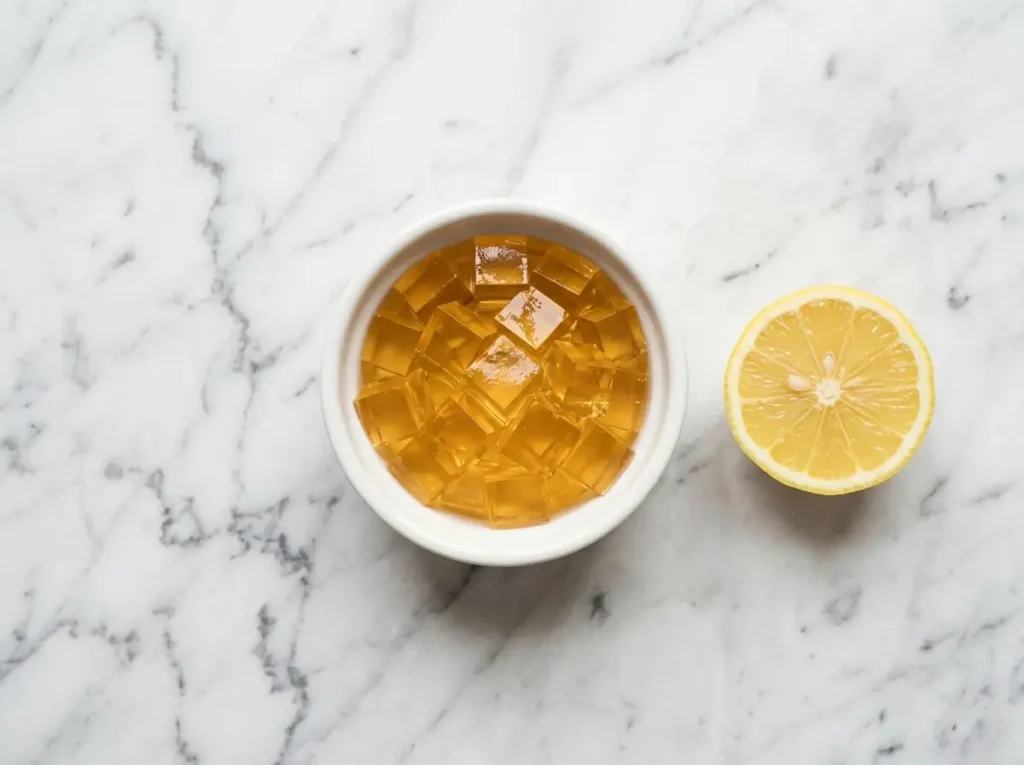 dr william li gelatin recipe chilled cubes with lemon on white marble