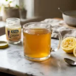 dr william li gelatin recipe warm drink with lemon on white marble