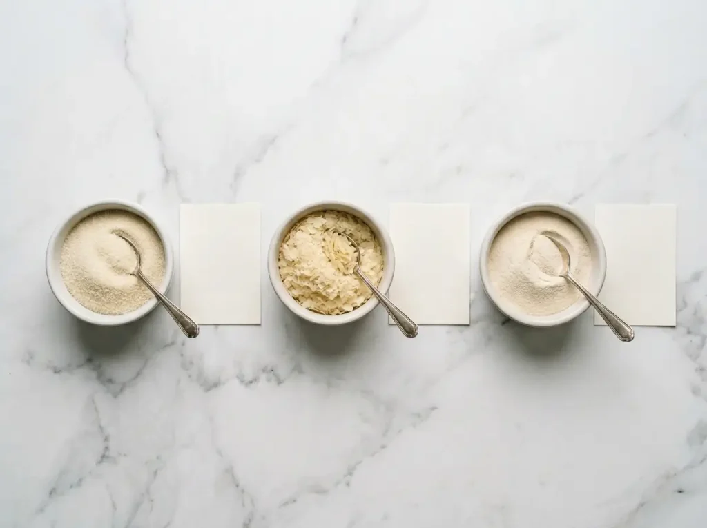 gelatin agar agar konjac gluten free options comparison on white marble