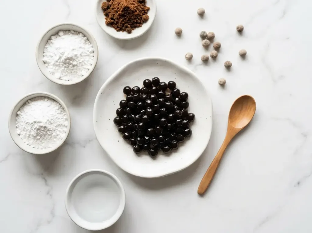 homemade boba pearls tapioca starch gelatin free on white marble