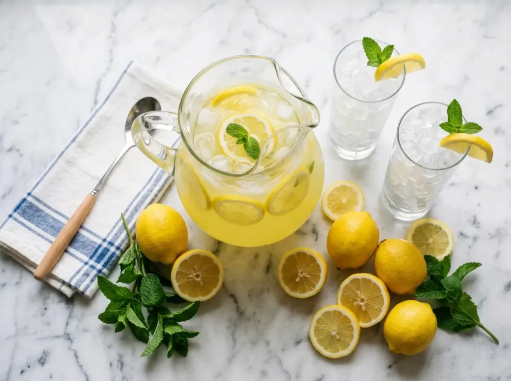 ina garten lemonade recipe variations classic strawberry watermelon on white marble