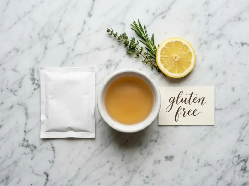 is gelatin gluten free knox gelatin packet and dissolved gelatin on white marble