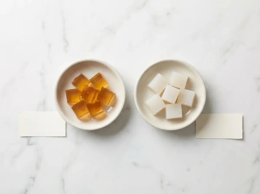 konjac jelly vs gelatin comparison korean weight loss recipe on white marble