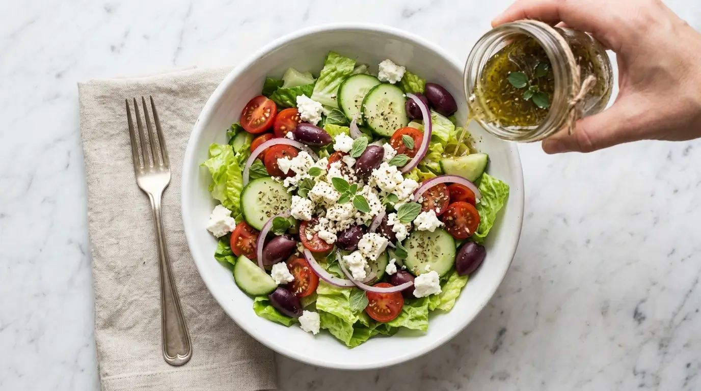 pioneer woman greek island dressing recipe in mason jar on white marble with ingredients
