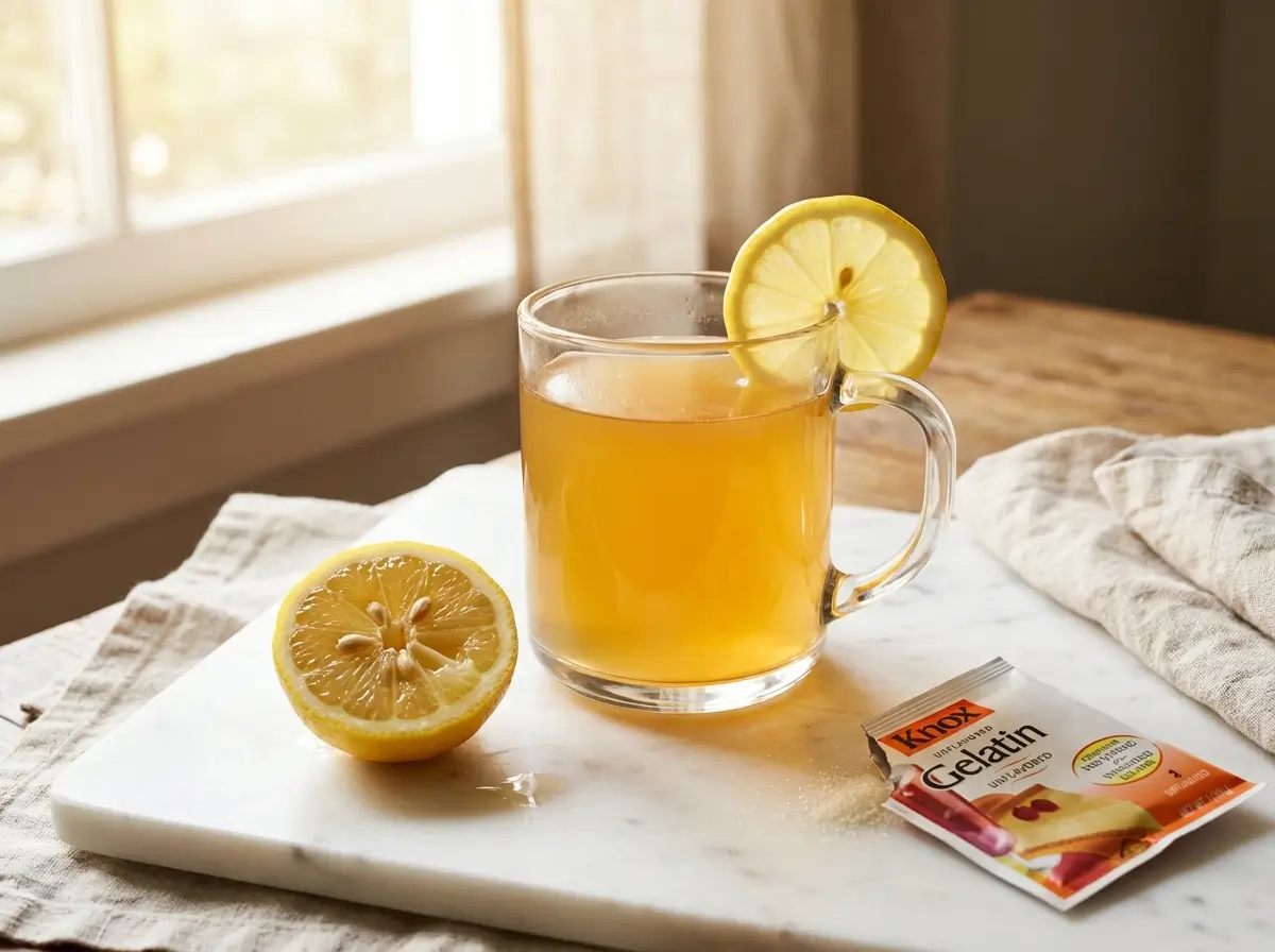 serena williams weight loss recipe gelatin drink with lemon on white marble