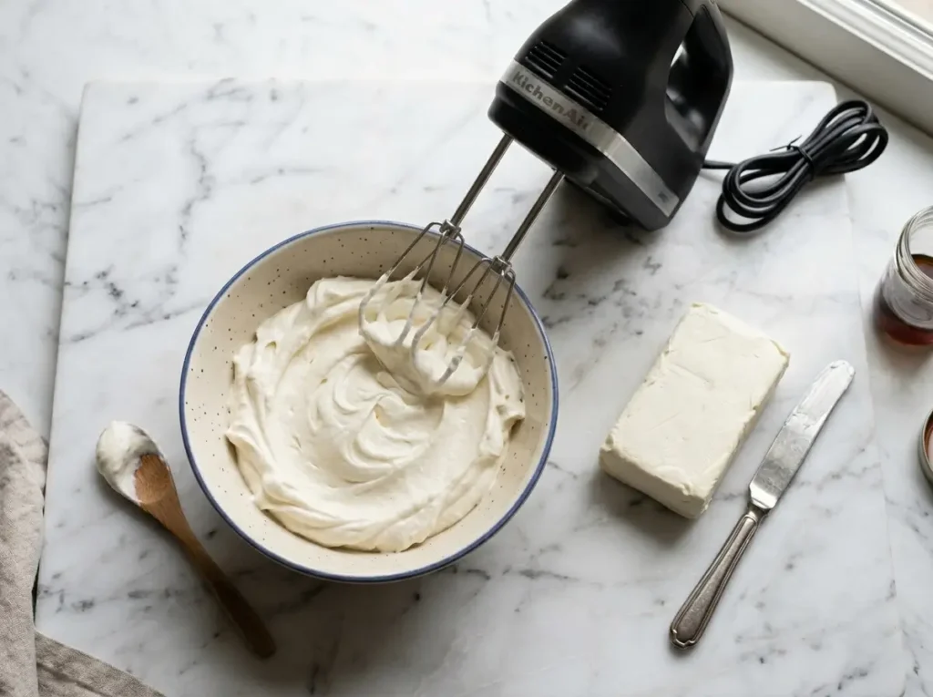 stabilized whipped cream without gelatin cream cheese method stiff peaks white marble