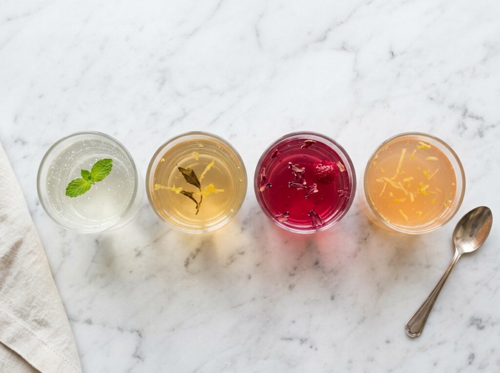 sugar free gelatin recipe variations four colors on white marble