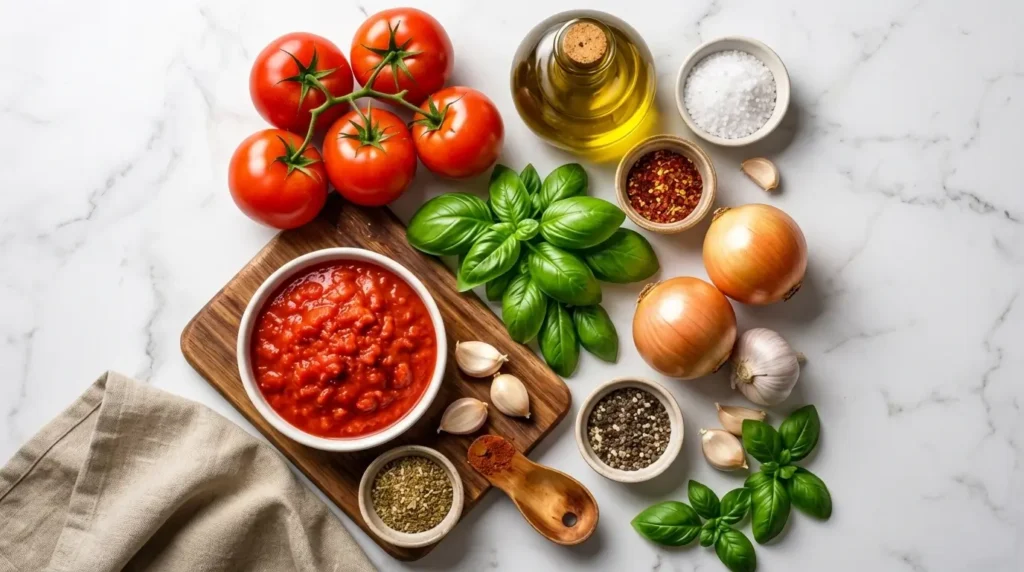 ina garten tomato sauce recipe simmering in dutch oven with san marzano tomatoes