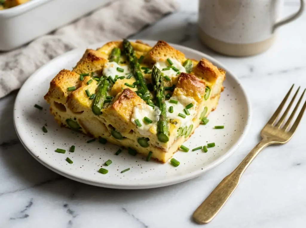 Asparagus goat cheese strata for spring brunch