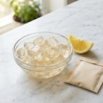Small bowl of beef gelatin cubes on white marble — dr sanjay gupta gelatin recipe
