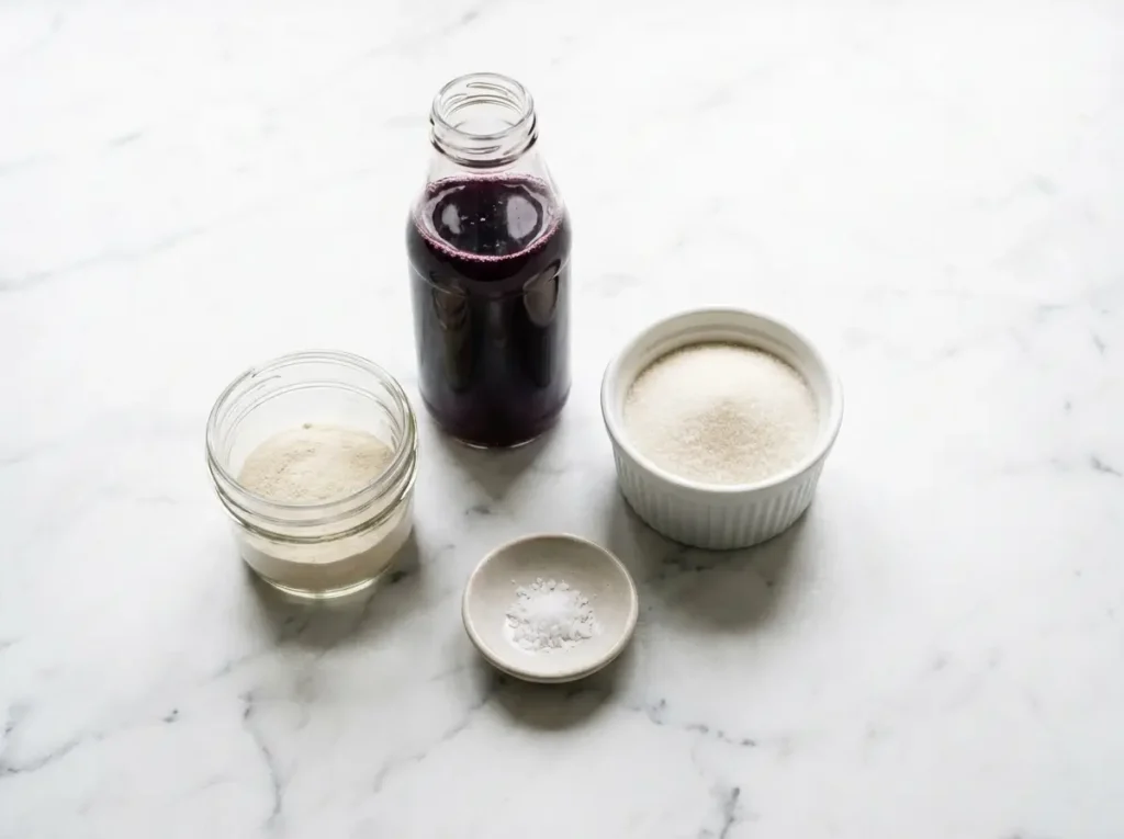 ingredients for gelatin free jello recipe on marble countertop