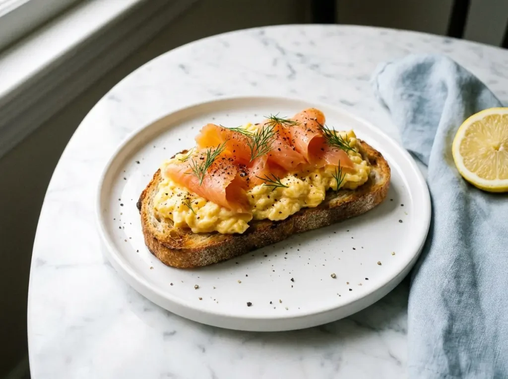 Smoked salmon soft scramble for elegant brunch